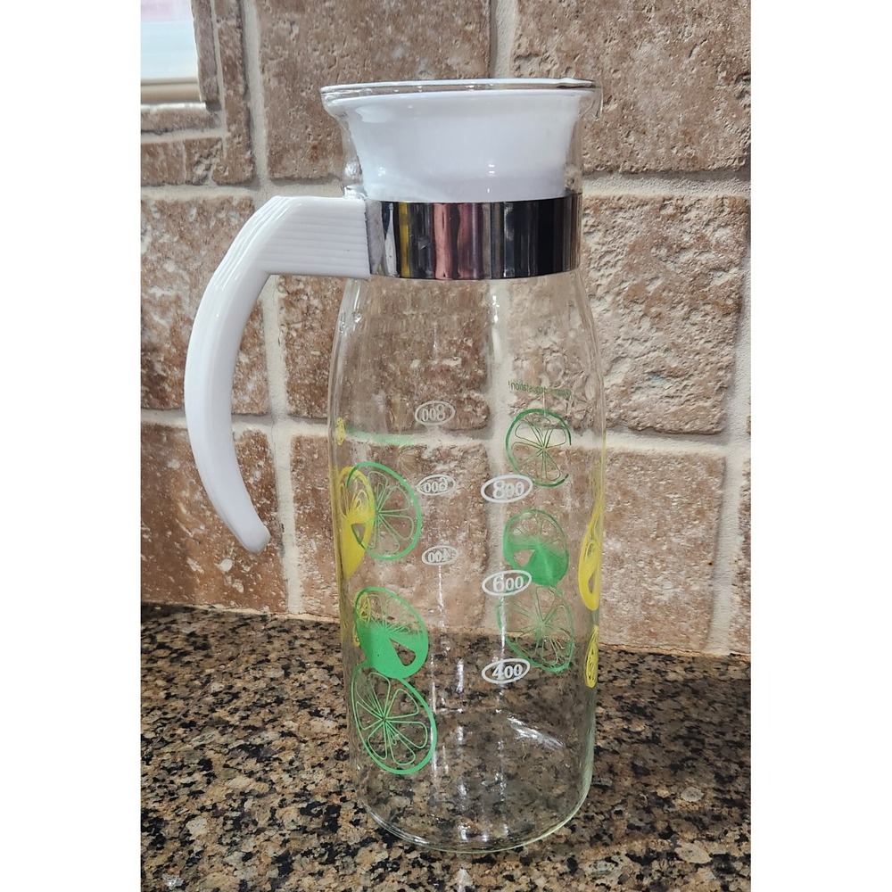 Vintage Refrigerator Juice Pitcher Welcome Degustation lemon lime 1 Qt MCM